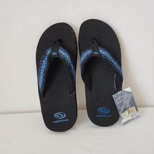 NWT GOTCHA Vortex Men's Beach Flip Flops Thong Sandals Cushion Foam Black Blue